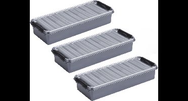 6x stuks sunware q-line opberg box/opbergdoos - 2.5 liter - 38 x 14 x 6 cm - kunststof - opslagbox - grijs