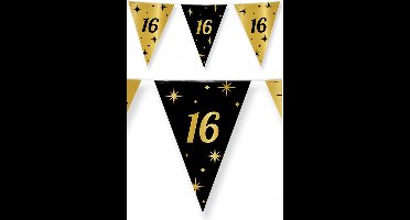 2x stuks leeftijd verjaardag feest vlaggetjes 16 jaar geworden zwart/goud 10 meter