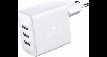 Swissten USB Oplader met 3 USB Poorten - 15W - Wit