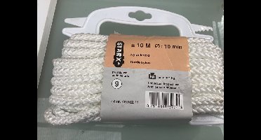 Starx nylon koord. 10mm. Dik. 10 meter lang. Wit. Touw.