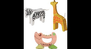 EverEarth Rammelaar - Krokodil + Bamboe Giraffe - Zebra - Bamboe Speelgoed - Educatief - Baby Cadeau - Peuter Speelgoed