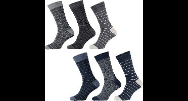 Sokken Heren - 6 Paar - Strepen - Zwart/Navy 40-46