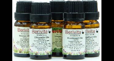 Energie Olie 5x10ml Etherische Olie Set - Limoenolie 10ml, Grapefruitolie 10ml, Kruidnagelolie 10ml, Citronella Olie 10ml en Dennenolie 10ml - Essentiële Olie Set