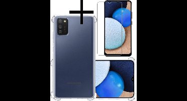 Hoesje - Met Screenprotector - Geschikt voor Samsung Galaxy A02s - Sterk & Shockproof - Siliconen Case - Back Cover - Telefoon Hoes - Shock Proof - Transparant