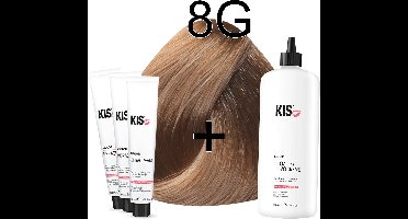 Kis KeraCream Color - 100ml - Haarverf Set - 8G Licht goudblond | KIS - (3 x haarverf & 1L waterstofperoxide)