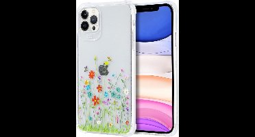 Siliconen Hoesje met bloemenprint Geschikt voor iPhone 11 Bloemenveld met vlinder – Transparant