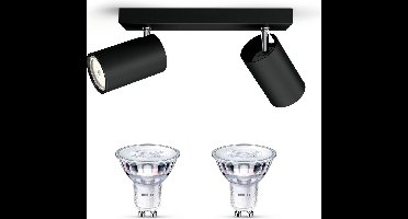 Philips Kosipo Opbouwspot (Zwart) - Warmwit Licht - Plafondspot met 2 Lichtpunten - GU10 - SceneSwitch - Eenvoudig Dimbaar met Je Klassieke Schakelaar