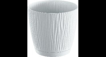 Prosperplast Plantenpot/bloempot Waves - kunststof - wit - D13 x H12 cm - binnen/buiten - met opvangschaal