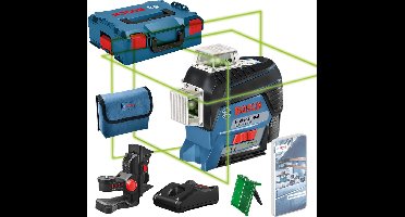 Bosch Professional GLL 3-80 CG - 360° Kruislijnlaser - Inclusief 12V accu - Snel-lader - Laserrichtbord - Universele houder - Tas - Koffer