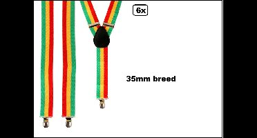 6x Bretels rood/geel/groen - breed 35mm - festival thema feest fun party verjaardag carnaval