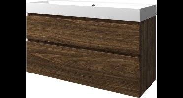 Proline polystone Loft badmeubelset met wastafelonderkast met 2 asymmetrische lades en polystone wastafel zonder kraangat 120 x 70 x 46 cm, cabana oak