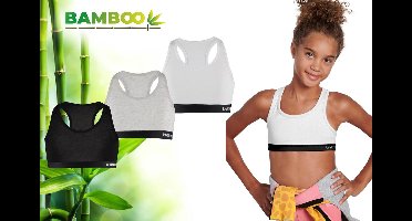 Bamboo - BH Meisjes - Topjes Meisjes Ondergoed - Crop Top Meisjes - 3 Stuks - Zwart Grijs wit - 146-152 - Ondergoed Meisjes - Ondergoed Kinderen