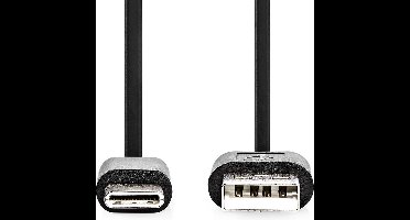 Nedis USB-Kabel - USB 2.0 - USB-A Male - USB-C Male - 15 W - 480 Mbps - Vernikkeld - 3.00 m - Rond - PVC - Zwart - Label