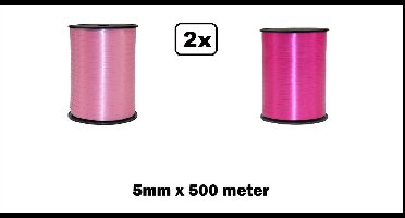 2x Krullint baby roze en hard roze 5mm x 500meter - krul lint kerst thema feest decoratie kado kado gold verjaardag