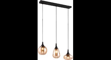 TRIO LUMINA - Hanglamp - Zwart mat - excl. 3x E14 40W - Amber glas
