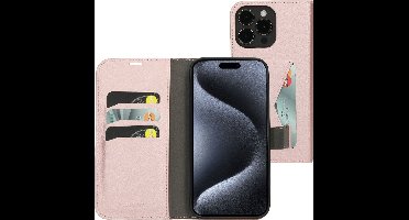 Mobiparts hoesje geschikt voor Apple iPhone 15 Pro Max - Wallet/Boekhoesje - Eco Leer - Magneet Sluiting - Opberg vakken - Roze