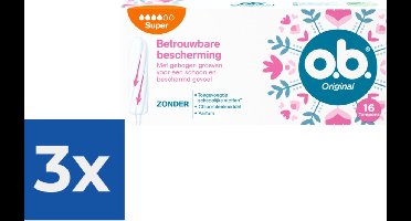 O.B. Tampons - Original Super Plus - Gebogen Groeven - 16 stuks - Voordeelverpakking 3 stuks