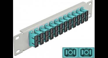 10 inch glasvezel patch panel 12 poort SC duplex aqua 1u grijs