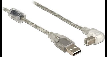 USB kabel USB 2.0 Type-A mannelijk> USB 2.0 Type-B mannelijk schuine 3.0 m transparant