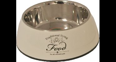 Hondeneetbak plastic/RVS water/food 18 cm beige