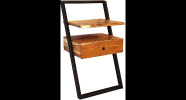 Nachtkastje Lean Massief Acaciahout met 1 Lade en Stabiel Metalen Frame - 45x35x77 cm - Perfect voor Kleine Ruimtes en Modern Design