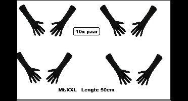 10x Paar handschoen lang zwart mt.XXL - Festival gala Sinterklaas feest Pieten handschoen winter gala