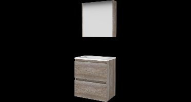 Basic Comfort 39 badmeubelset met spiegelkast, greeploze wastafelonderkast met 2 lades en acryl wastafel met 1 kraangat 60 x 39 cm, scotch oak
