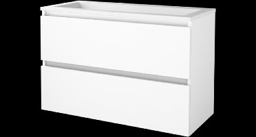 Basic Start 46 badmeubelset met greeploze wastafelonderkast met 2 lades en acryl wastafel zonder kraangaten 100 x 46 cm, ice white