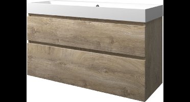 Proline polystone Loft badmeubelset met wastafelonderkast met 2 asymmetrische lades en polystone wastafel zonder kraangat 120 x 70 x 46 cm, raw oak /