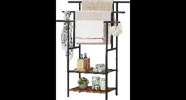 Lux handdoekenrek - staand handdoekenrek met 3 handdoekstangen - badhanddoekrek - 2 open planken - ruimtebesparend - Bruin - Zwart