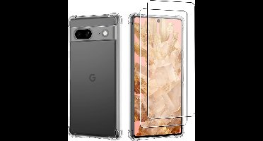 Geschikt voor Google Pixel 8 Hoesje transparant Anti Shock silicone hoesje - Geschikt voor Google Pixel 8 Screenprotector Glazen 2 pack