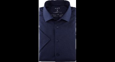 OLYMP Luxor 24/7 modern fit overhemd - korte mouw - Dynamic Flex - marineblauw - Strijkvriendelijk - Boordmaat: 39