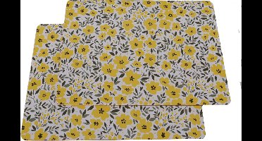 Set van 2 placemats mdf gebloemd geel groen