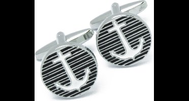 Manchetknopen - Wit Anker op Zwarte en Zilverkleurige Lijnen