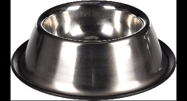 Flamingo Hondenvoerbak met rubberen Antisliprand - 16 cm - Zilver