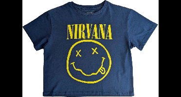 Nirvana - Yellow Happy Face Flower Sniffin Crop top - XL - Blauw