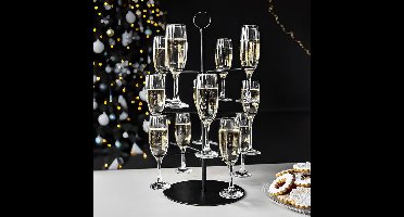 MikaMax Cocktail Tree - Cocktail Boom - Cocktail Standaard - Geschikt voor Wijn, Champagne en Cocktailglazen - Verstelbaar - Voor Max. 12 Glazen - Staal - Mat Zwart