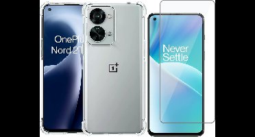 Hoesje geschikt voor OnePlus Nord 2T - Anti Shock Proof Siliconen Back Cover Case Hoes Transparant - Tempered Glass Screenprotector