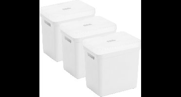 Sunware opbergboxen met deksel - 3x - Sigma Home - kunststof - 25 liter - wit - opberg bakken / manden - 35 x 25 x 36 cm