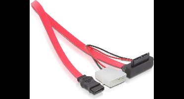 DeLOCK Slim SATA haaks (v), SATA data (v), met Molex voeding (m) kabel / SATA600, 6 Gbit/s, 0,3 meter, rood