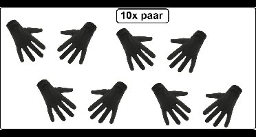 10x Paar handschoen kort zwart luxe katoen mt.L/XL - Sinterklaas feest Pieten handschoen winter
