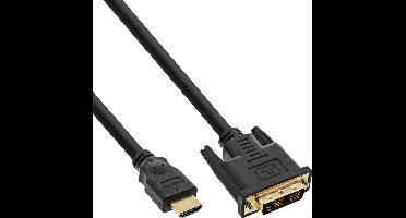 InLine® HDMI-DVI kabel, zwart/goud, HDMI male naar DVI 18+1 male, 10m