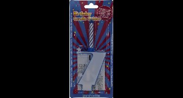 kaarsje Cijfer 7 Blauw met LED houder
