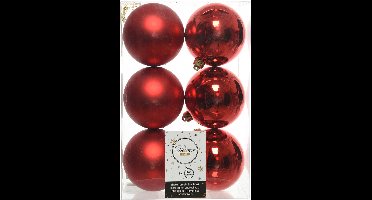 Decoris Kerstballen - 6x st - rood - D8 cm - kunststof - mat/glans - kerstversiering
