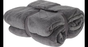H&S Fleece dekentje - donkergrijs - 180 x 230 cm - polyester - deken - plaid - bankdeken - fleece