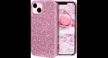 Hoesje Geschikt voor iPhone 14 Plus Glitter Siliconen backcover – Roze