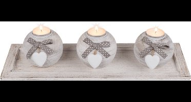 Decoratie, houten plankje met 3 theelichthouders