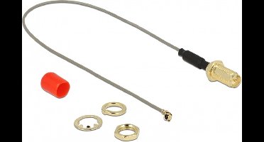 MHF I (v) - RP-SMA (v) kabel met ferriet kern - Micro Coax (1,13 mm) - 50 Ohm / grijs - 0,20 meter