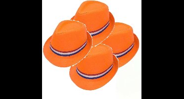 Haza Oranje gleufhoed/supporters hoedje - 4x stuks - volwassenen - met Nederlandse vlag - Koningsdag