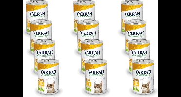 12x Yarrah Bio Kat Blik Chunks - Kip - Kattenvoer - 405g